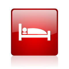 hotel red square glossy web icon on white background