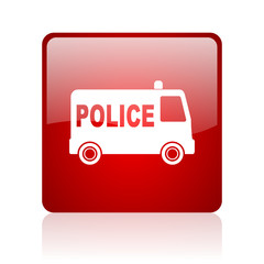 police red square glossy web icon on white background