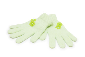 woman knitted gloves, isolated on white