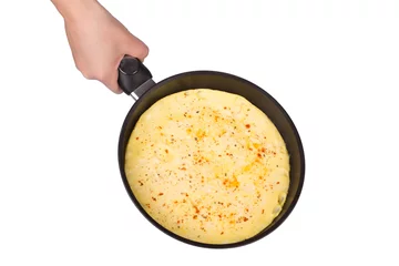 Fotobehang Frying pan with omelette © amor_kar