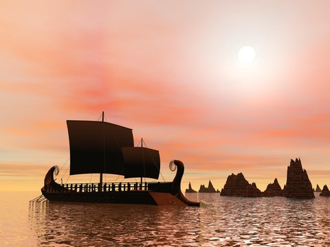 Greek trireme boat - 3D render