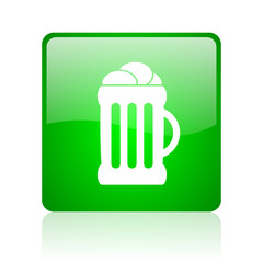 beer green square web icon on white background