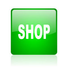 shop green square web icon on white background