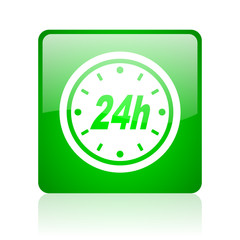 24h green square web icon on white background
