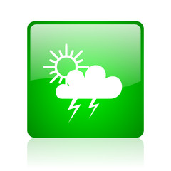 weather forecast green square web icon on white background