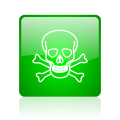 skull green square web icon on white background