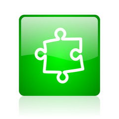 puzzle green square web icon on white background