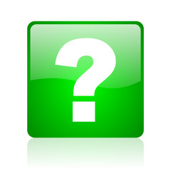 question mark green square web icon on white background