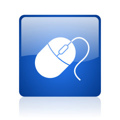 mouse blue square glossy web icon on white background