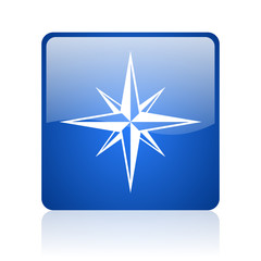 compass blue square glossy web icon on white background