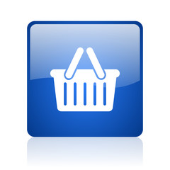 shopping cart blue square glossy web icon on white background