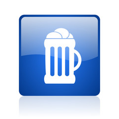 beer blue square glossy web icon on white background