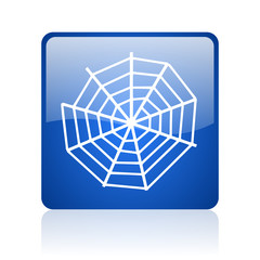 spider web blue square glossy web icon on white background