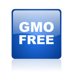 gmo free blue square glossy web icon on white background