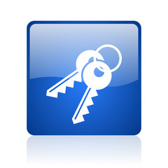 keys blue square glossy web icon on white background
