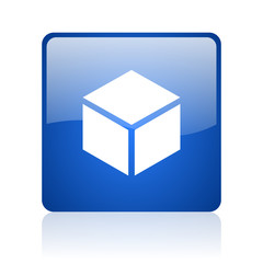 box blue square glossy web icon on white background