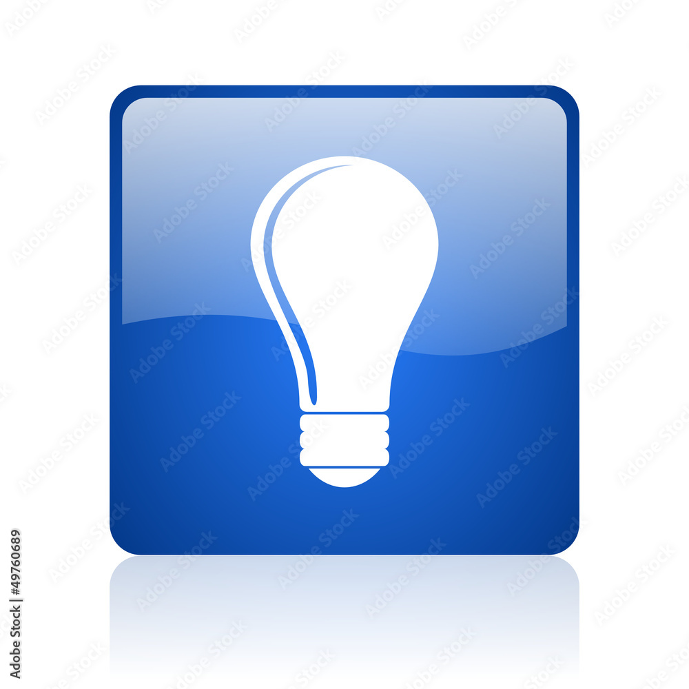 Poster light bulb blue square glossy web icon on white background