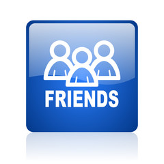 friends blue square glossy web icon on white background