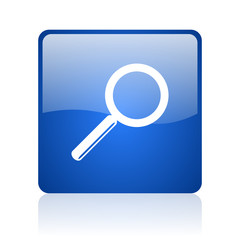 search blue square glossy web icon on white background