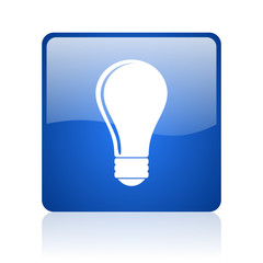 light bulb blue square glossy web icon on white background
