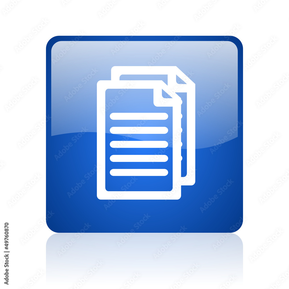 Poster document blue square glossy web icon on white background