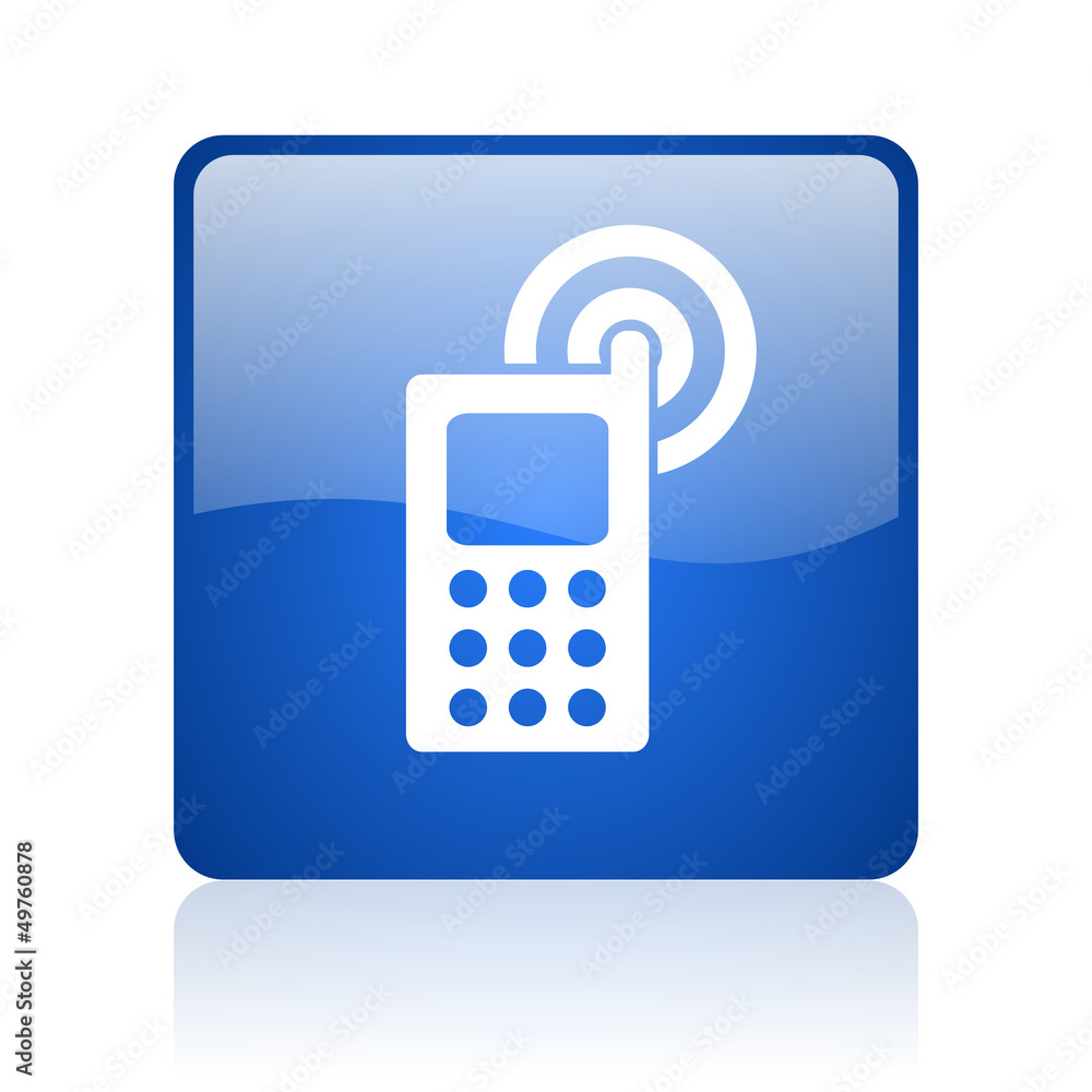 Poster cellphone blue square glossy web icon on white background