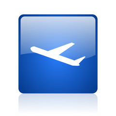 Fototapeta premium airplane blue square glossy web icon on white background