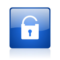 padlock blue square glossy web icon on white background