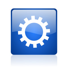 gears blue square glossy web icon on white background