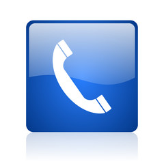 phone blue square glossy web icon on white background