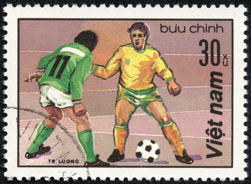 stamp printed in the Vietnam shows sport football game