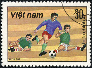 stamp printed in the Vietnam shows sport football game