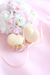 heart shape macaron and wedding rings