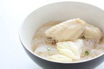 Chinese cuisine, chicken and cellophane soup noodles