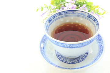 chinese tea with flower on white background