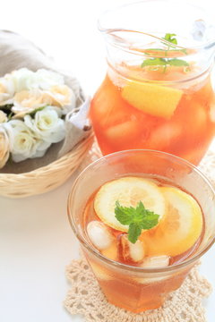 iced lemon tea in jar for summer image