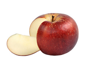 a red apple and a quarter of apple isolated on white