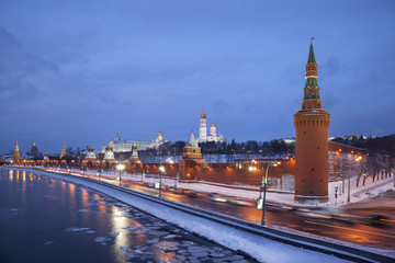 Obraz premium View of Moscow Kremlin in the blue twilight. Russia