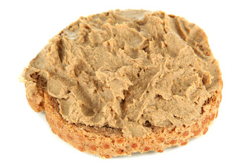 Fresh pate on bread, isolated on white