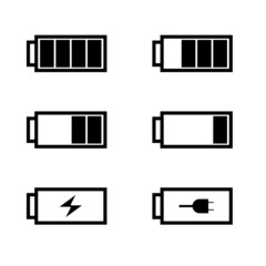 set of batteries with different level of charge, illustration