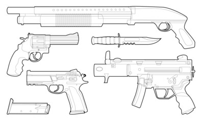 Set of outlined various weapons - illustration - 49768896