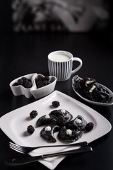 sweeten pierogi with blackberries - B & W