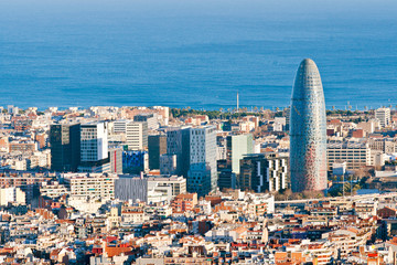 Fototapeta premium Aerial view of financial district in Barcelona