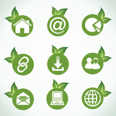 Web icons and design with green leaf