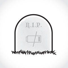 Gravestone, rest in peace, dead battery - illustration