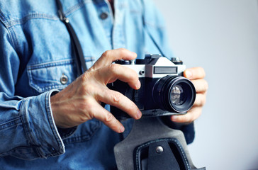 Image of reporter with film camera