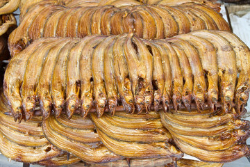 Smoked fish in the market