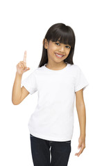 Asian little girl with index finger up