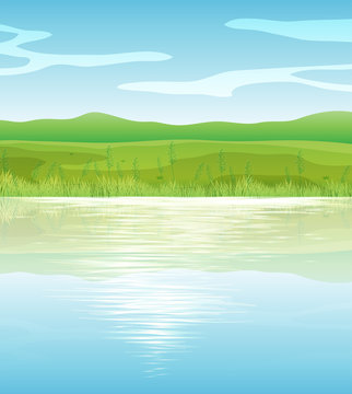 A calm blue lake