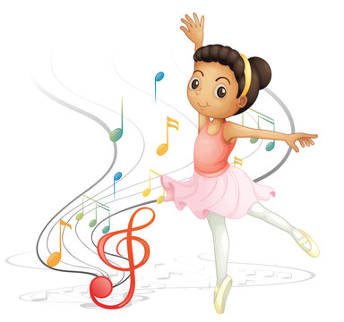 A girl dancing with musical notes